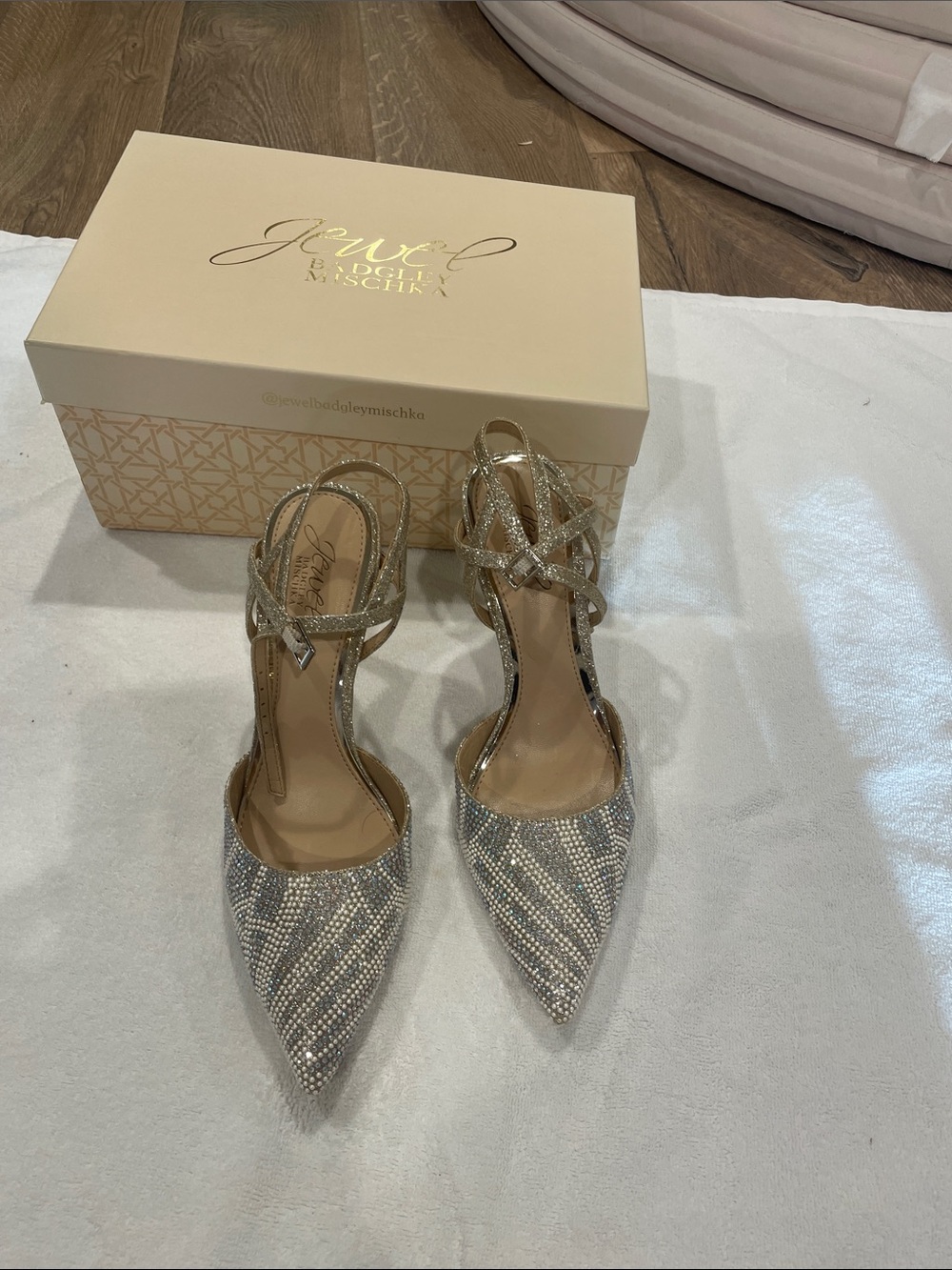 Jewel Badgley Mischka Silver and Gold Crystal Pointed D'Orsay Heels size 7 (new)
